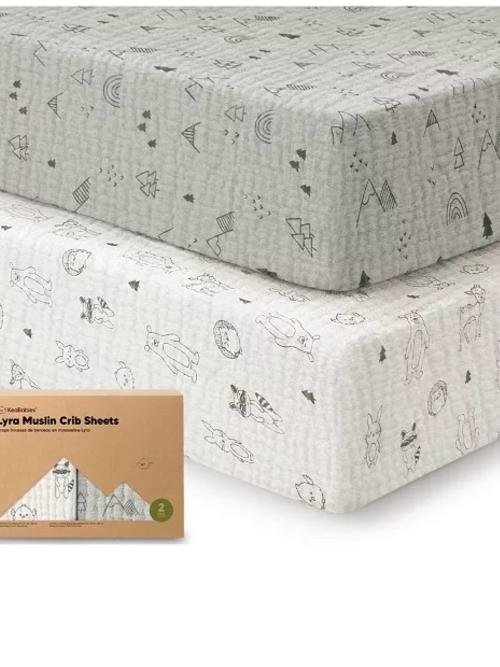 KeaBabies Organic Cotton Muslin Crib Sheet Set 2-pack grey white